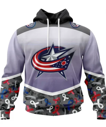 NHL Columbus Blue Jackets, Specialized Sport Fights Again All Cancer Graphic Hoodie