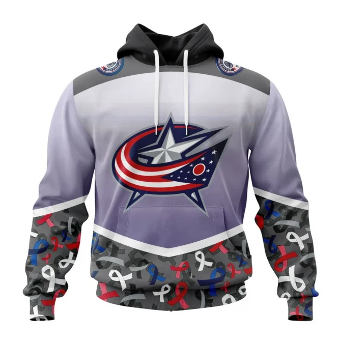 NHL Columbus Blue Jackets, Specialized Sport Fights Again All Cancer Graphic Hoodie