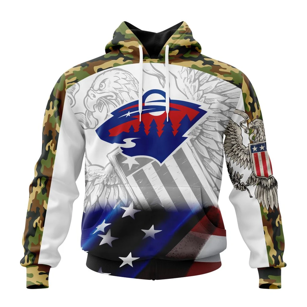 NHL Minnesota Wild, Specialized Design With Our America Flag And Our America Eagle Graphic Hoodie