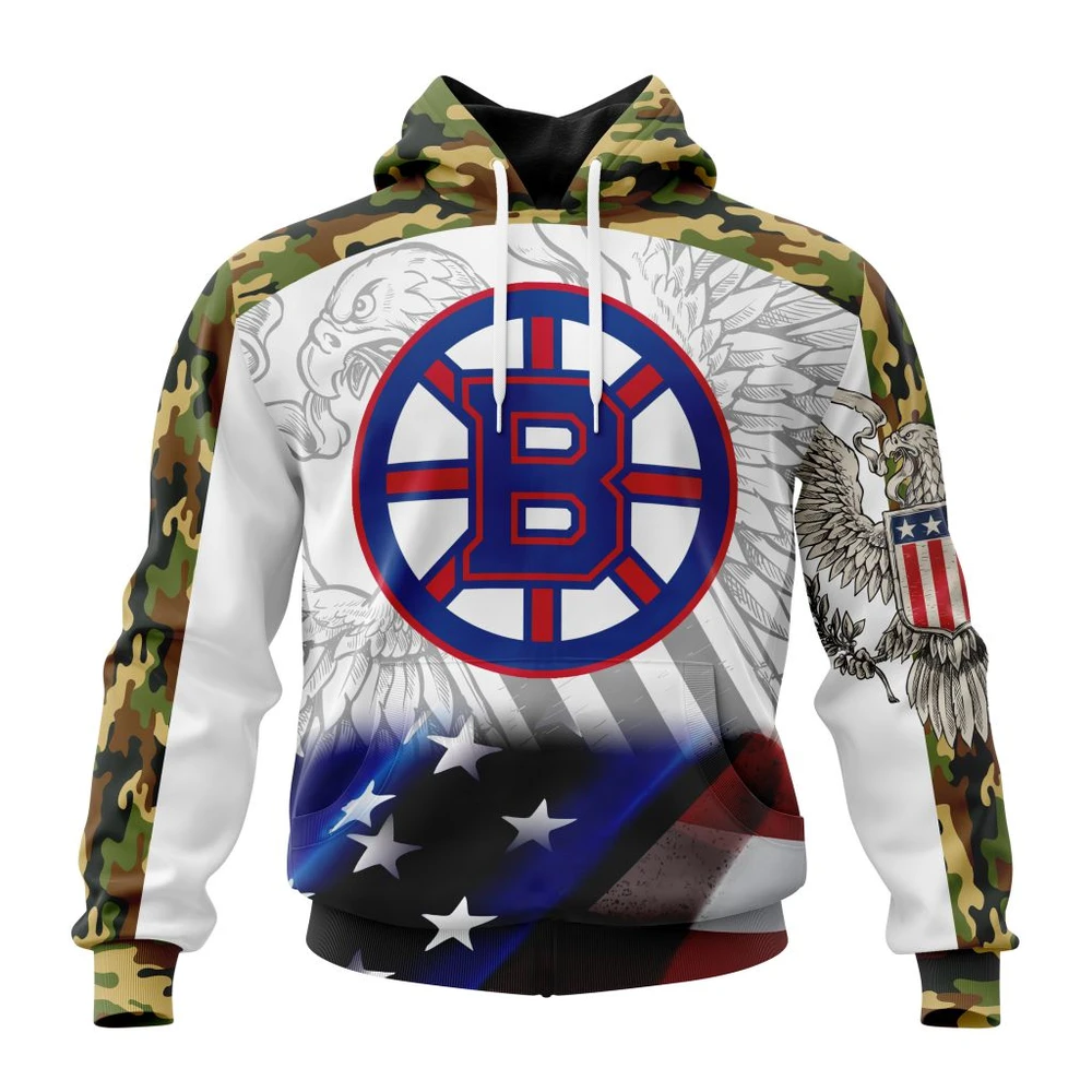 NHL Boston Bruins Specialized Design With Our America Flag And Our America Eagle Graphic Hoodie