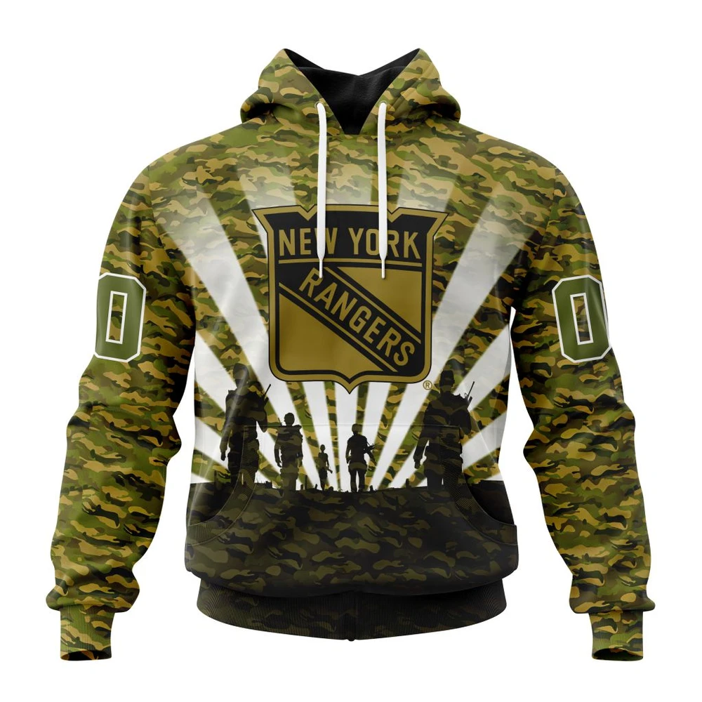 NHL New York Rangers Special Military Camo Kits For Veterans Day And Rememberance Day Graphic Hoodie