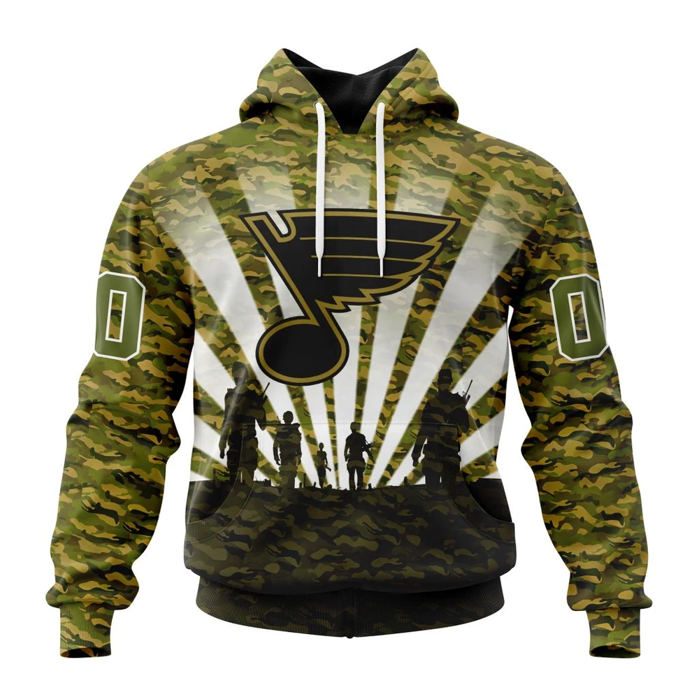 NHL St Louis Blues Special Military Camo Kits For Veterans Day And Rememberance Day Graphic Hoodie