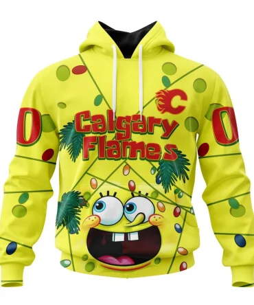 Calgary Flames Specialized Jersey With Spongebob Graphic Hoodie