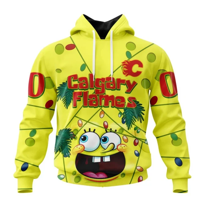 Calgary Flames Specialized Jersey With Spongebob Graphic Hoodie