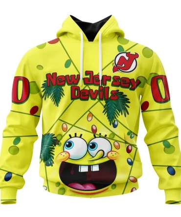 New Jersey Devils, Specialized Jersey With Spongebob Graphic Hoodie