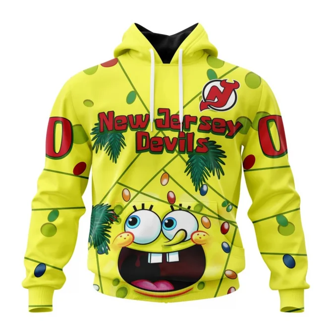 New Jersey Devils, Specialized Jersey With Spongebob Graphic Hoodie
