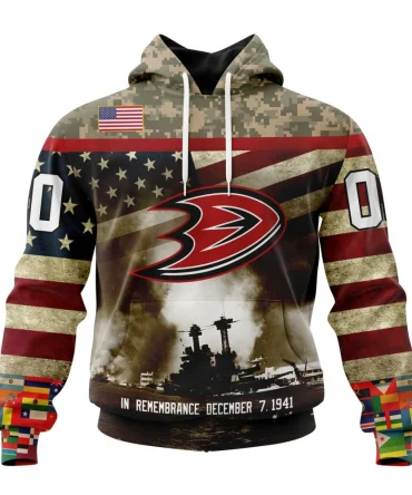 NHL Anaheim Ducks, Specialized Unisex Kits Remember Pearl Harbor Graphic Hoodie