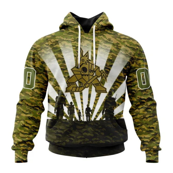 NHL Arizona Coyotes Special Military Camo Kits For Veterans Day And Rememberance Day Graphic Hoodie