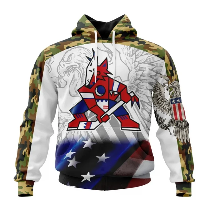 NHL Arizona Coyotes, Specialized Design With Our America Flag And Our America Eagle Graphic Hoodie