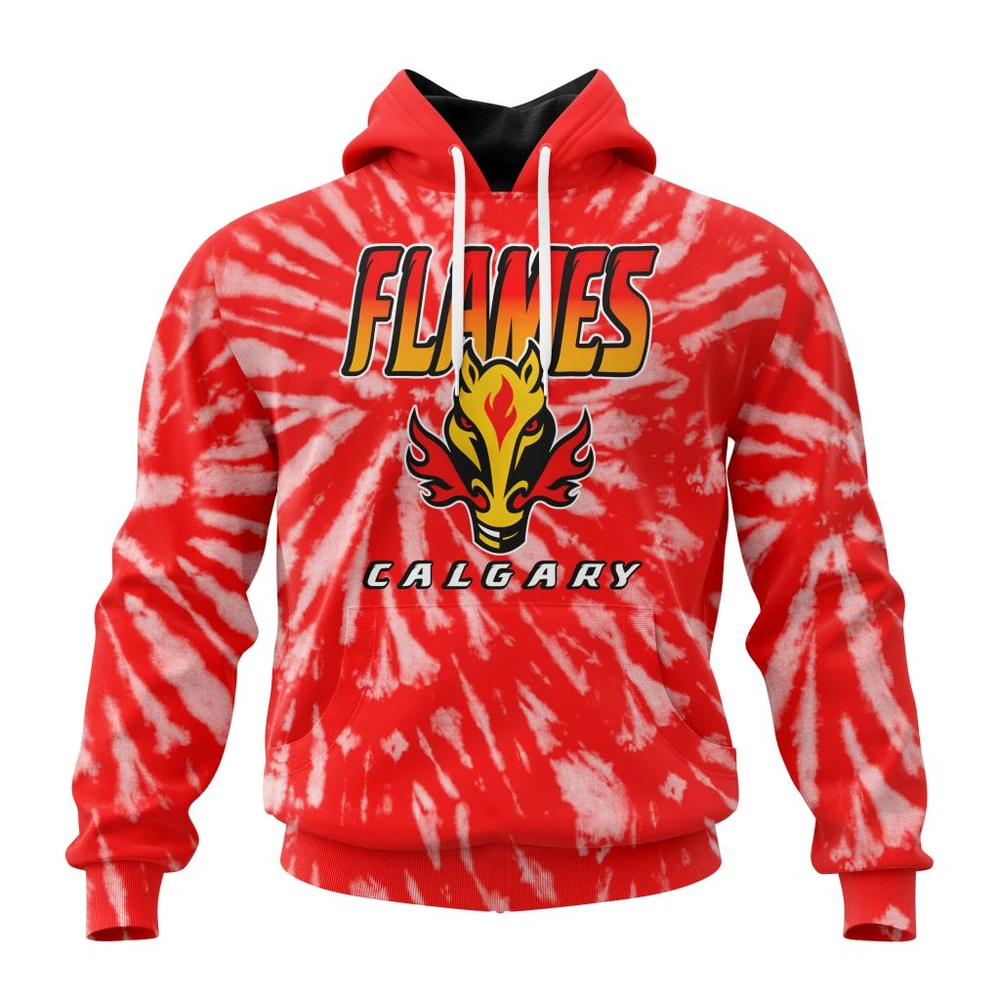 NHL Calgary Flames Special Retro Vintage Tie Dye Graphic Hoodie