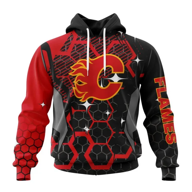 NHL Calgary Flames, Specialized Design With Motocross Syle Graphic Hoodie