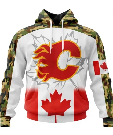 NHL Calgary Flames, Specialized Design With Our Canada Flag Graphic Hoodie
