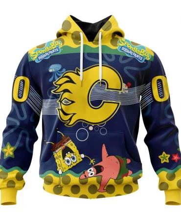 NHL Calgary Flames Specialized Jersey With Spongebob Graphic Hoodie