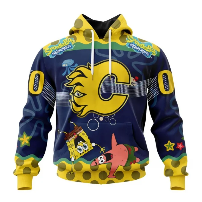 NHL Calgary Flames Specialized Jersey With Spongebob Graphic Hoodie