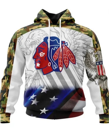 NHL Chicago Blackhawks, Specialized Design With Our America Flag And Our America Eagle Graphic Hoodie