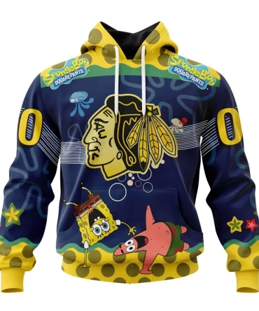 NHL Chicago Blackhawks, Specialized Jersey With Spongebob Graphic Hoodie