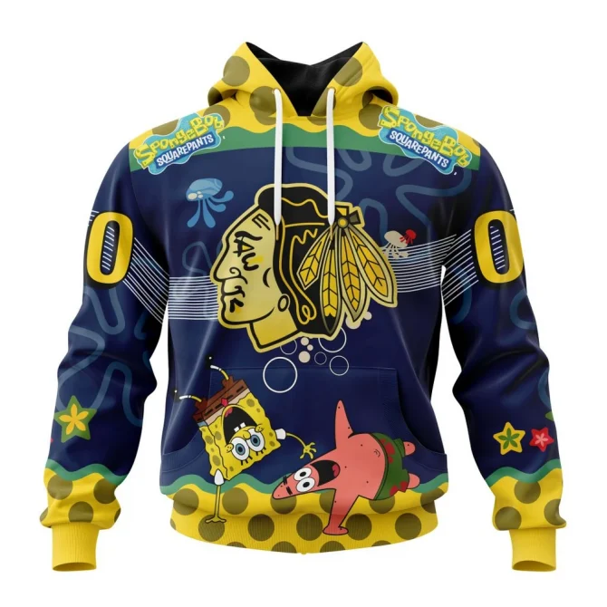 NHL Chicago Blackhawks, Specialized Jersey With Spongebob Graphic Hoodie