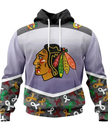 NHL Chicago Blackhawks, Specialized Sport Fights Again All Cancer Graphic Hoodie