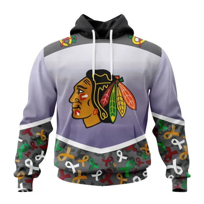 NHL Chicago Blackhawks, Specialized Sport Fights Again All Cancer Graphic Hoodie