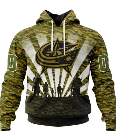 NHL Columbus Blue Jackets Special Military Camo Kits For Veterans Day And Rememberance Day Graphic Hoodie