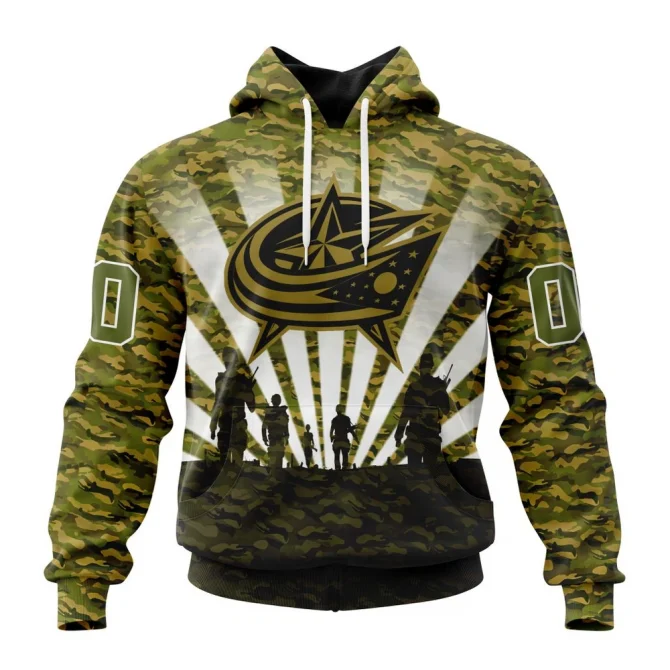 NHL Columbus Blue Jackets Special Military Camo Kits For Veterans Day And Rememberance Day Graphic Hoodie