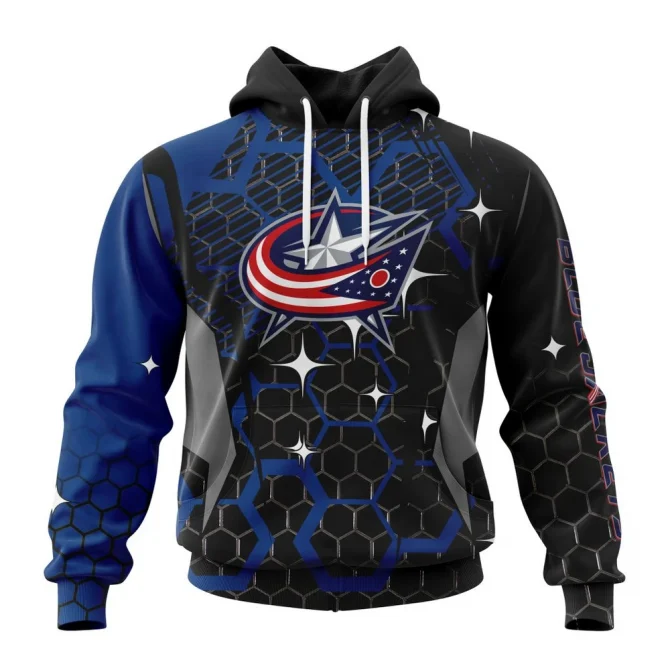 NHL Columbus Blue Jackets, Specialized Design With Motocross Syle Graphic Hoodie