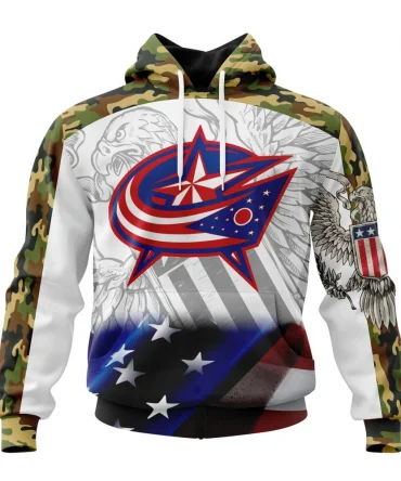 NHL Columbus Blue Jackets, Specialized Design With Our America Flag And Our America Eagle Graphic Hoodie