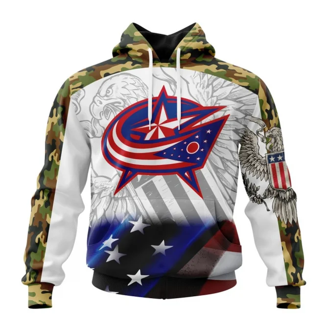 NHL Columbus Blue Jackets, Specialized Design With Our America Flag And Our America Eagle Graphic Hoodie