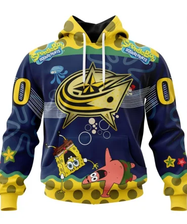 NHL Columbus Blue Jackets, Specialized Jersey With Spongebob Graphic Hoodie