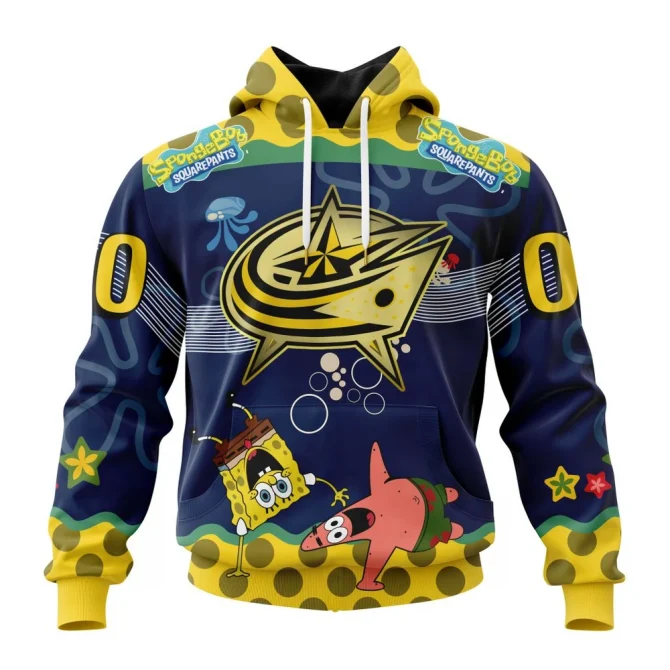NHL Columbus Blue Jackets, Specialized Jersey With Spongebob Graphic Hoodie