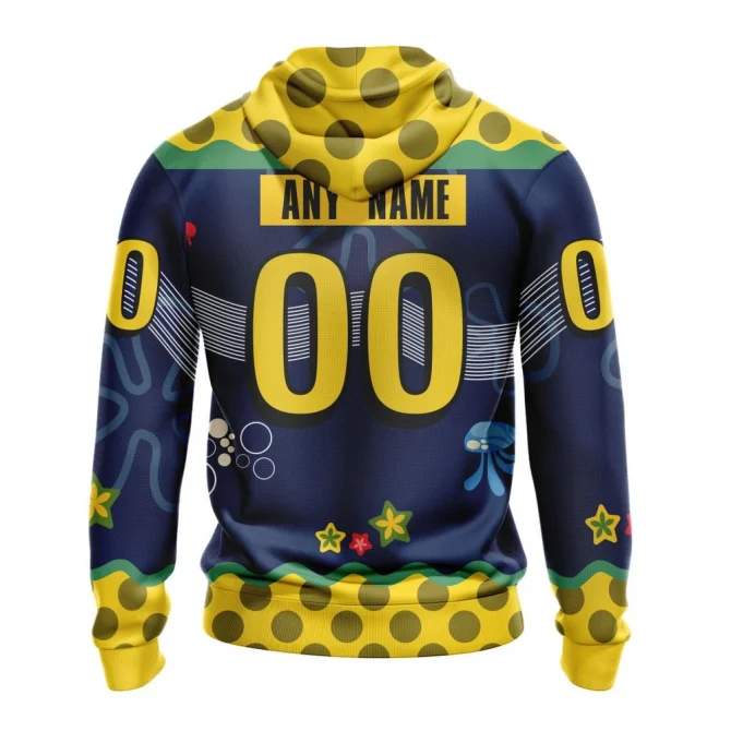 NHL Columbus Blue Jackets, Specialized Jersey With Spongebob Graphic Hoodie - Image 2