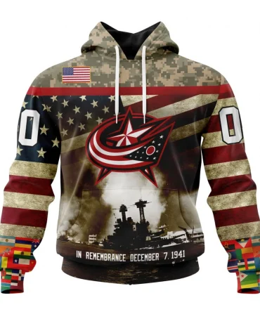 NHL Columbus Blue Jackets, Specialized Unisex Kits Remember Pearl Harbor Graphic Hoodie