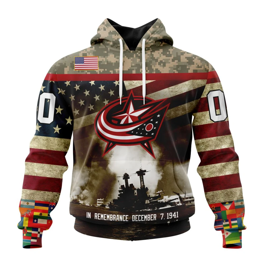 NHL Columbus Blue Jackets, Specialized Unisex Kits Remember Pearl Harbor Graphic Hoodie