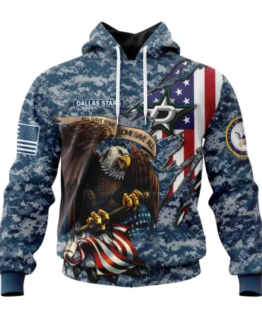 NHL Dallas Stars Honor Us Navy Veterans Graphic Hoodie