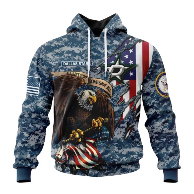 NHL Dallas Stars Honor Us Navy Veterans Graphic Hoodie