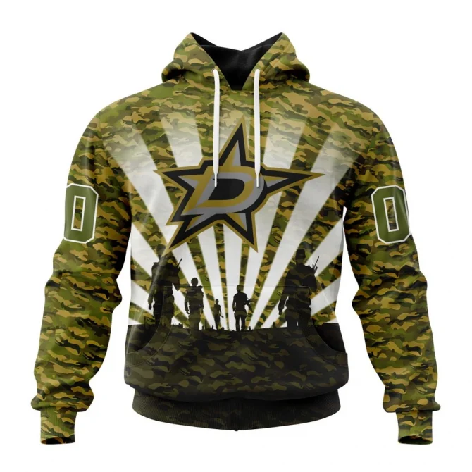 NHL Dallas Stars Special Military Camo Kits For Veterans Day And Rememberance Day Graphic Hoodie