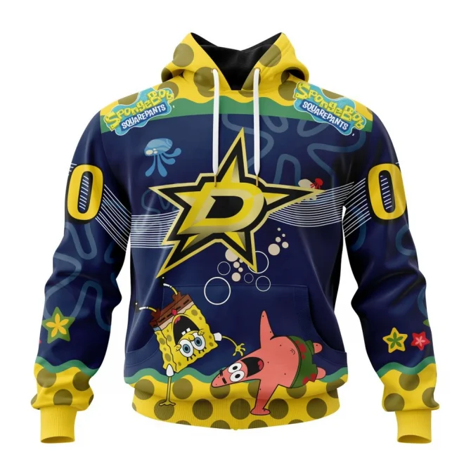 NHL Dallas Stars, Specialized Jersey With Spongebob Graphic Hoodie
