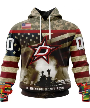 NHL Dallas Stars, Specialized Unisex Kits Remember Pearl Harbor Graphic Hoodie