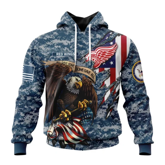 NHL Detroit Red Wings Honor Us Navy Veterans Graphic Hoodie