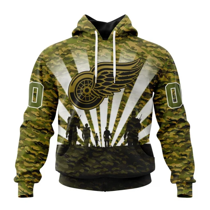 NHL Detroit Red Wings Special Military Camo Kits For Veterans Day And Rememberance Day Graphic Hoodie
