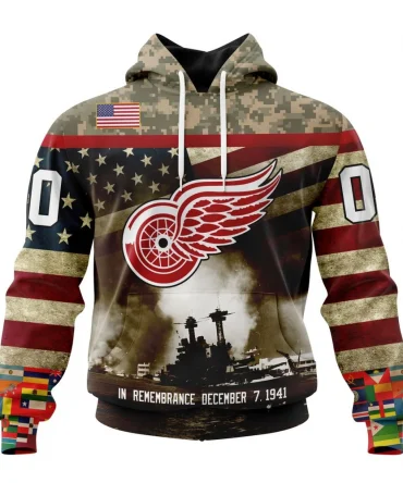 NHL Detroit Red Wings, Specialized Unisex Kits Remember Pearl Harbor Graphic Hoodie