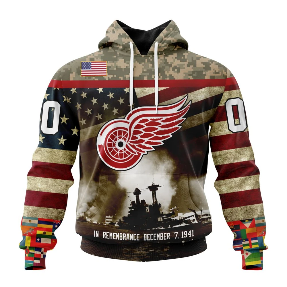 NHL Detroit Red Wings, Specialized Unisex Kits Remember Pearl Harbor Graphic Hoodie