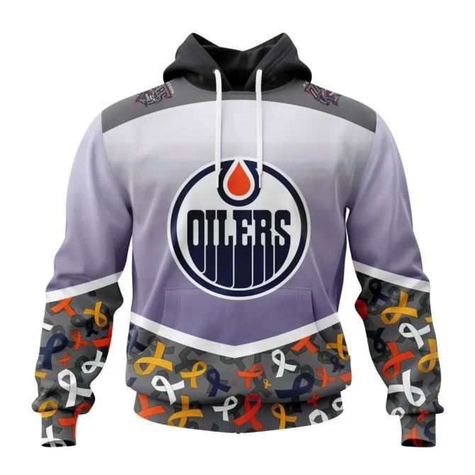 NHL Edmonton Oilers, Specialized Sport Fights Again All Cancer Graphic Hoodie
