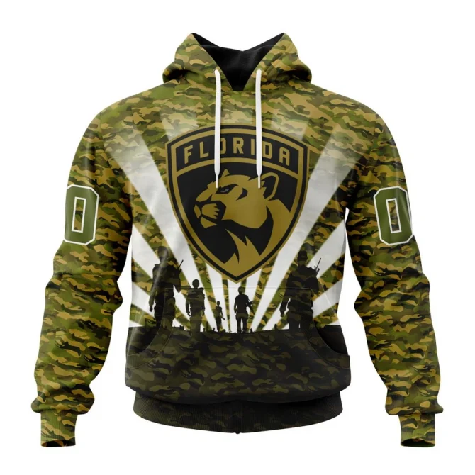 NHL Florida Panthers Special Military Camo Kits For Veterans Day And Rememberance Day Graphic Hoodie