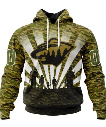 NHL Minnesota Wild Special Military Camo Kits For Veterans Day And Rememberance Day Graphic Hoodie