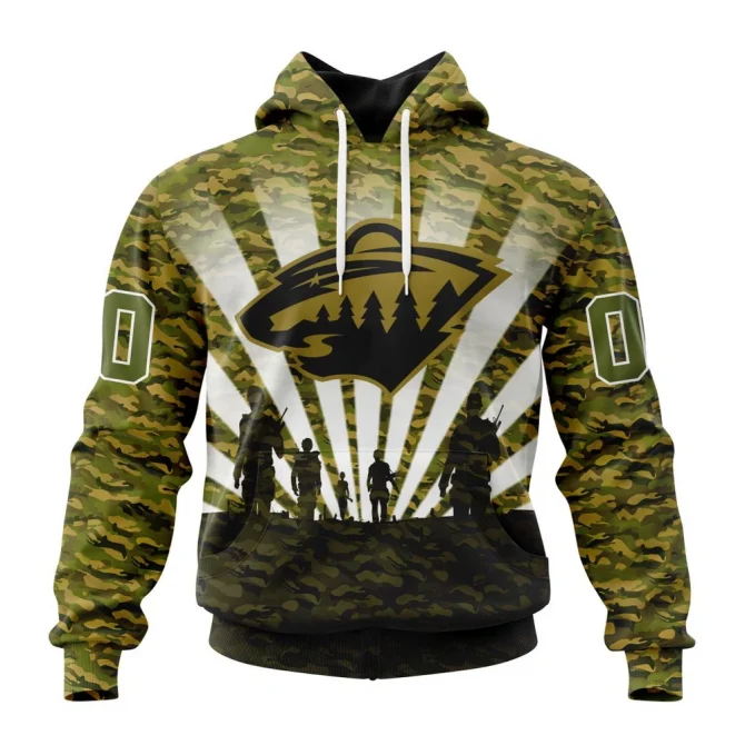 NHL Minnesota Wild Special Military Camo Kits For Veterans Day And Rememberance Day Graphic Hoodie
