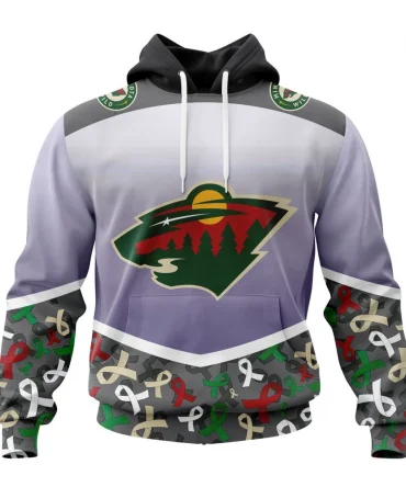 NHL Minnesota Wild, Specialized Sport Fights Again All Cancer Graphic Hoodie