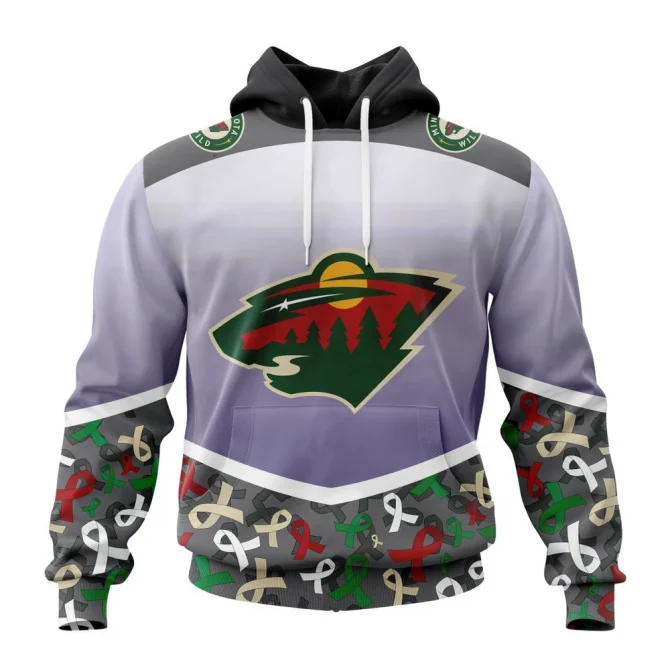 NHL Minnesota Wild, Specialized Sport Fights Again All Cancer Graphic Hoodie