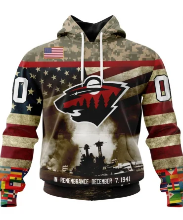 NHL Minnesota Wild, Specialized Unisex Kits Remember Pearl Harbor Graphic Hoodie