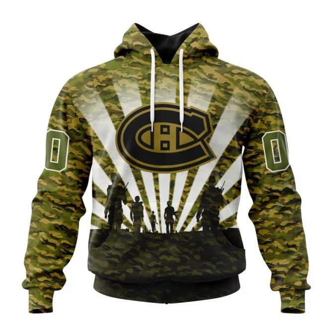 NHL Montreal Canadiens Special Military Camo Kits For Veterans Day And Rememberance Day Graphic Hoodie